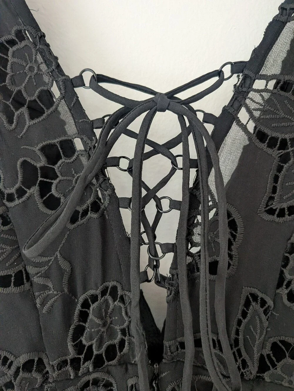NWT! Free People Catalina Broderie Anglaise Black Lace Maxi Dress Size 6 - Picture 8 of 12